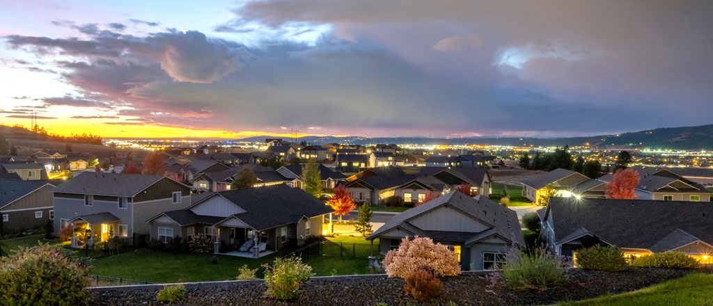 Five mile prairie neighborhood has suburban comfort with great views of Spokane.